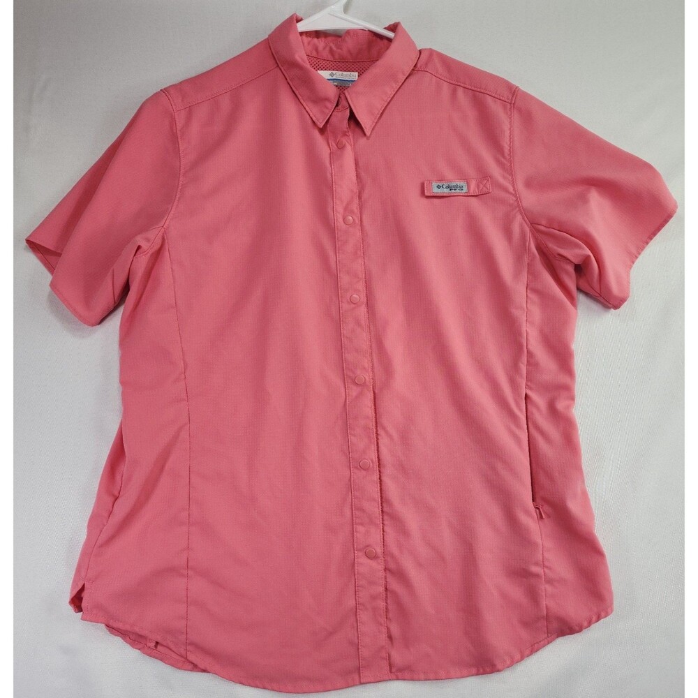 Columbia PFG Womens Large Coral Pink Short Sleeve Shirt Omni-Shade Vented